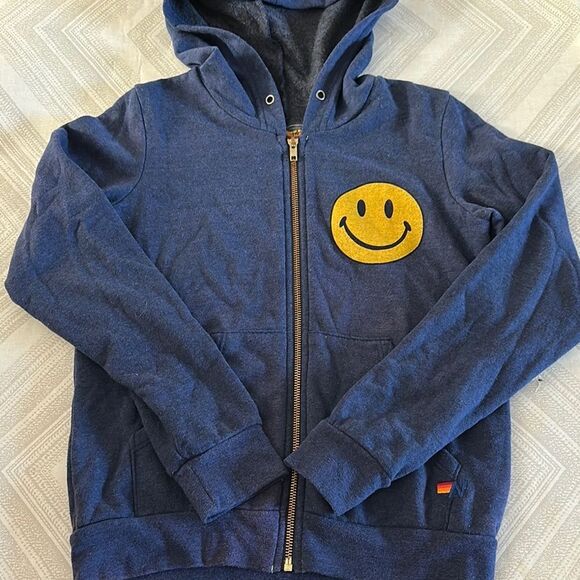 Aviator Nation Kids Blue Zip-up Hoodie with Smiley Face - Size 14 - Picture 1 of 7